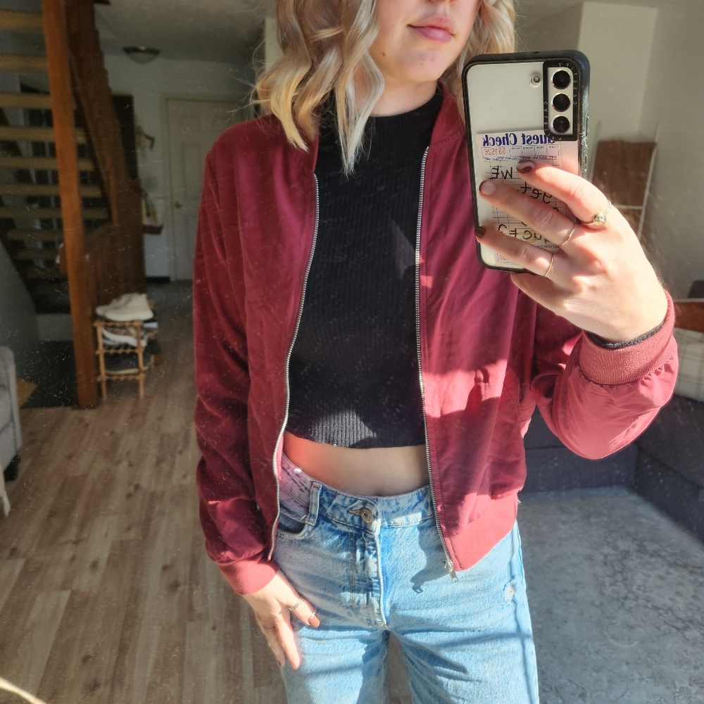 American Apparel Bomber Jacket - Burgundy Red